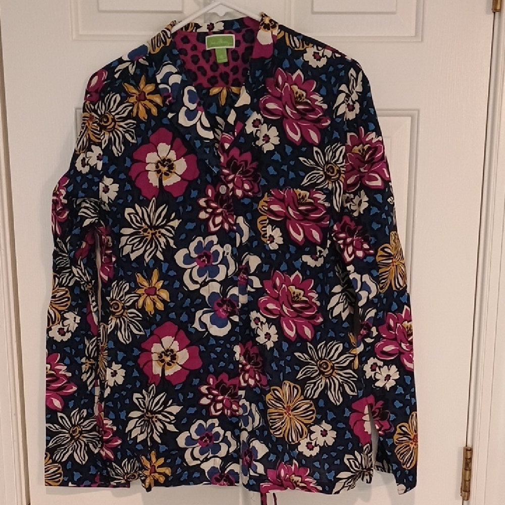 Vera Bradley Fuchsia & Navy Leopard Print Pajamas with Floral Trim